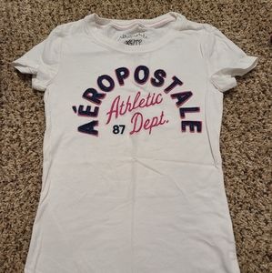 White, Navy, and dark Pink Logo Aero tee